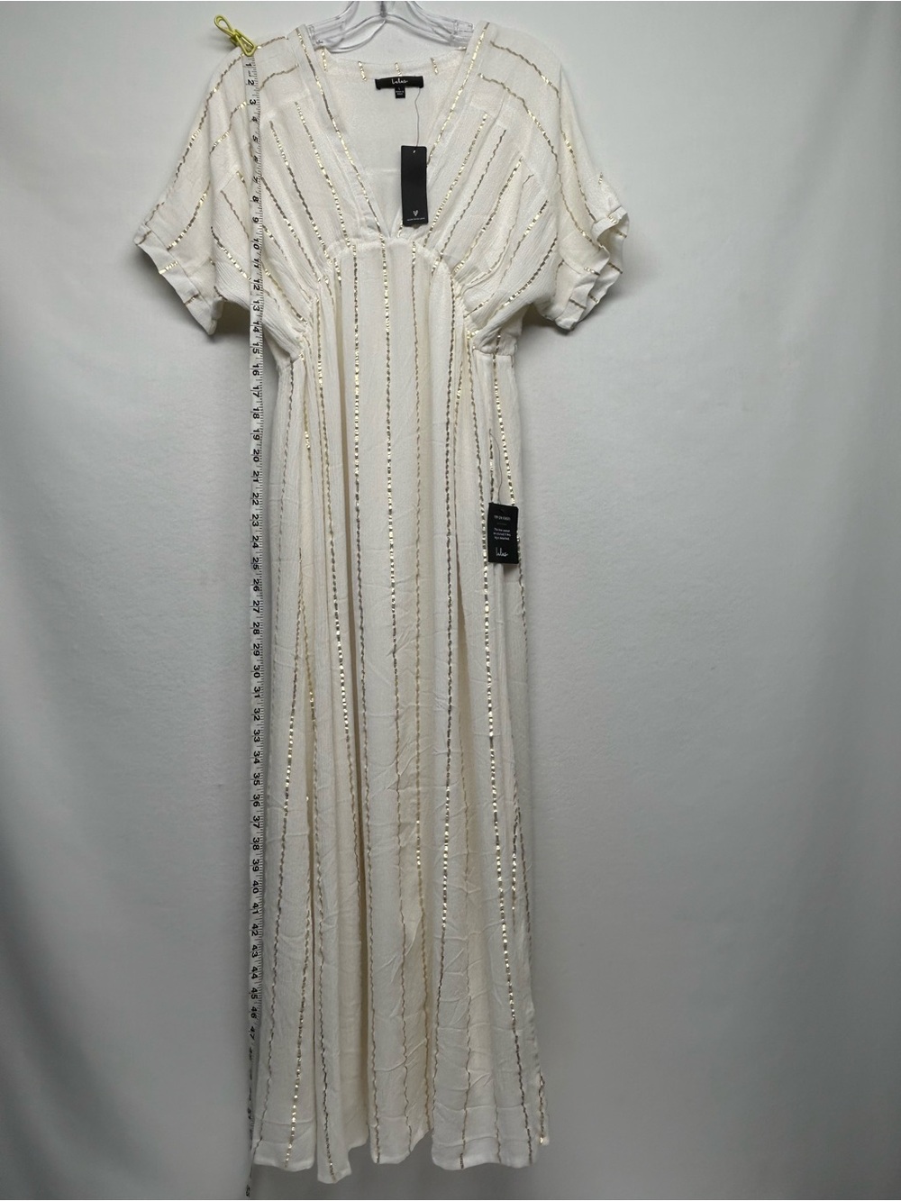 Lulu's Ivory Maxi Dress with Gold Sequin Stripes